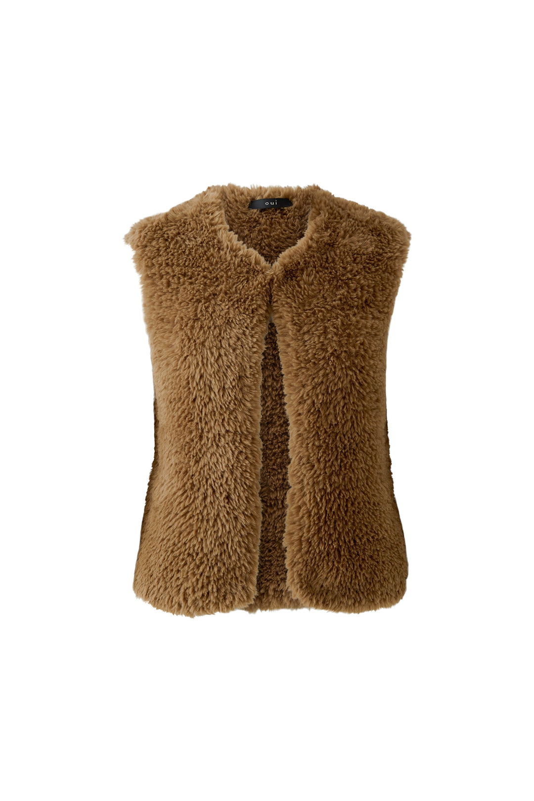 Oui Brown Faux Fur Knit Gilet Waistcoat 98077