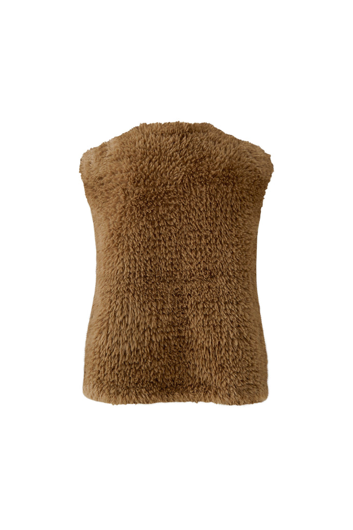 Oui Brown Faux Fur Knit Gilet Waistcoat 98077