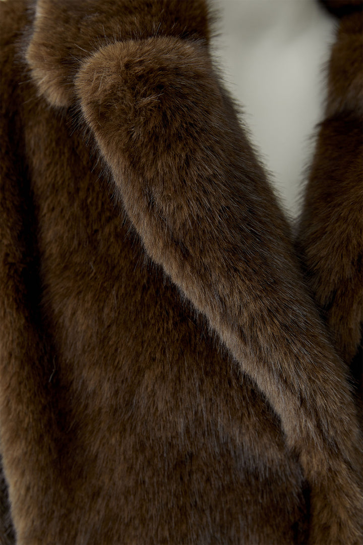 Oui Brown Mel Faux Fur Winter Coat 99934 at Olivia Grace Fashion