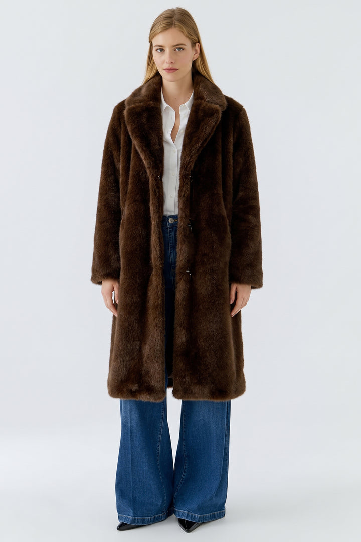 Oui Brown Mel Faux Fur Winter Coat 99934 8753