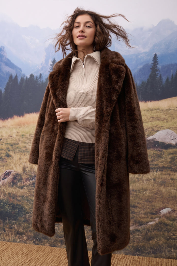 Oui Brown Mel Faux Fur Winter Coat 99934 8753