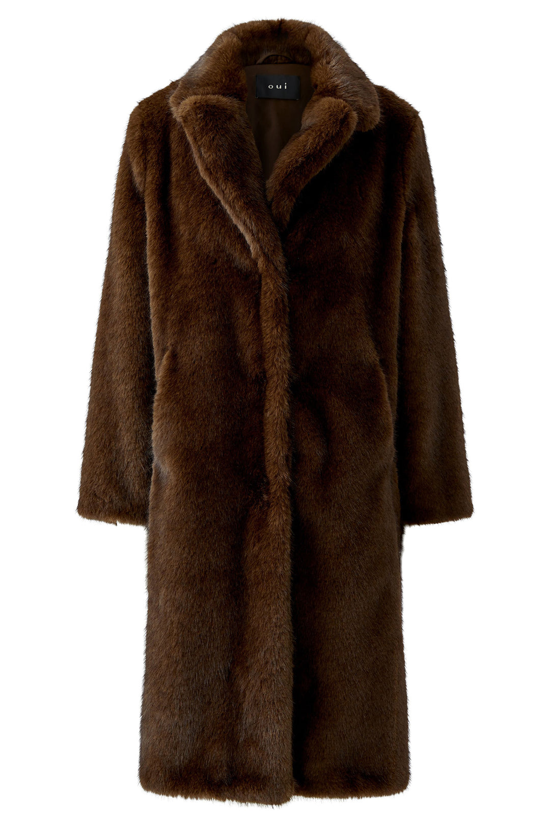 Oui Brown Mel Faux Fur Winter Coat 99934 at Olivia Grace Fashion