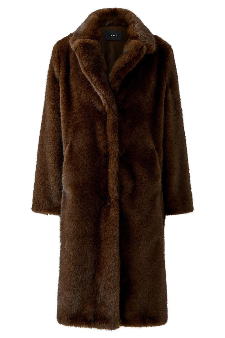 Oui Brown Mel Faux Fur Winter Coat 99934 at Olivia Grace Fashion