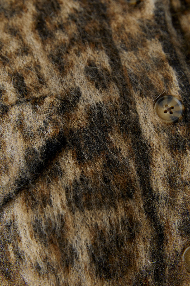Oui Camel Grey Animal Print Knit Jacket Cardigan 100043 at Olivia Grace Fashion