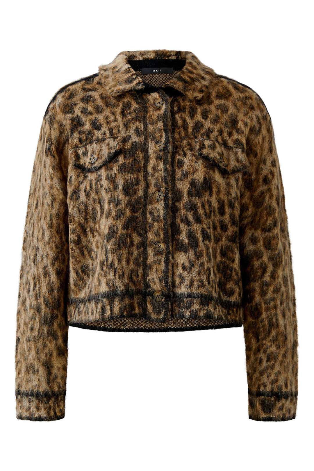 Oui Camel Grey Animal Print Knit Jacket Cardigan 100043 at Olivia Grace Fashion