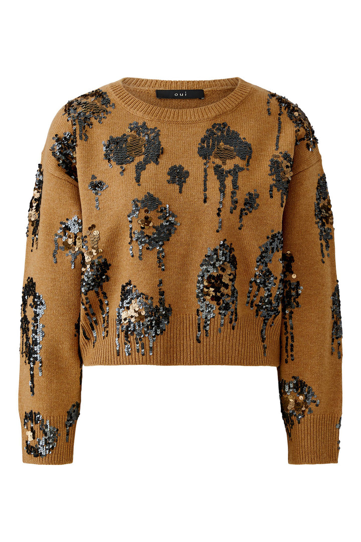 Oui Camel Sequin Detail Pullover Jumper 100086 at Olivia Grace Fashion