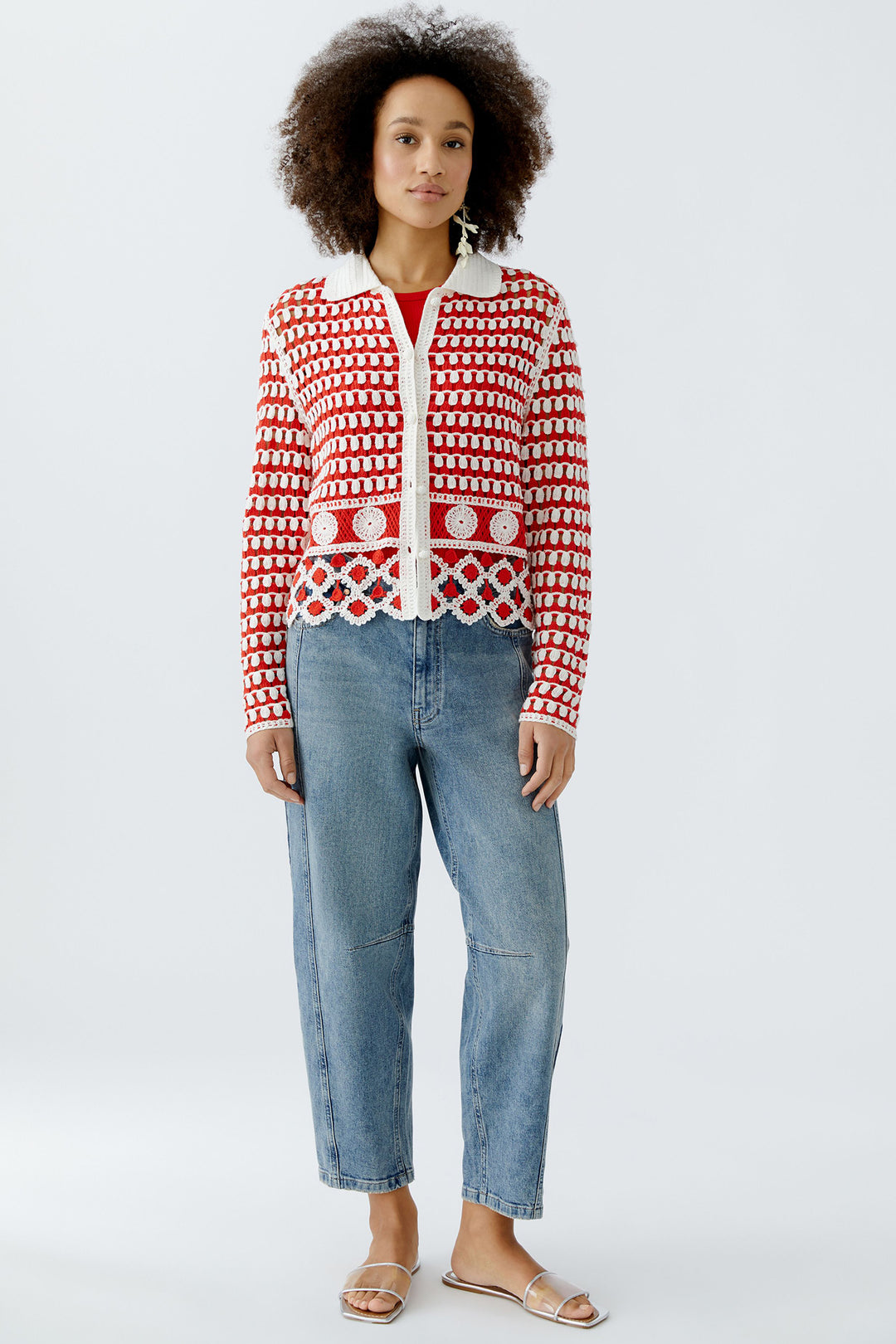 Oui Cardigan 93582 Red White Crochet Knit – Olivia Grace Fashion