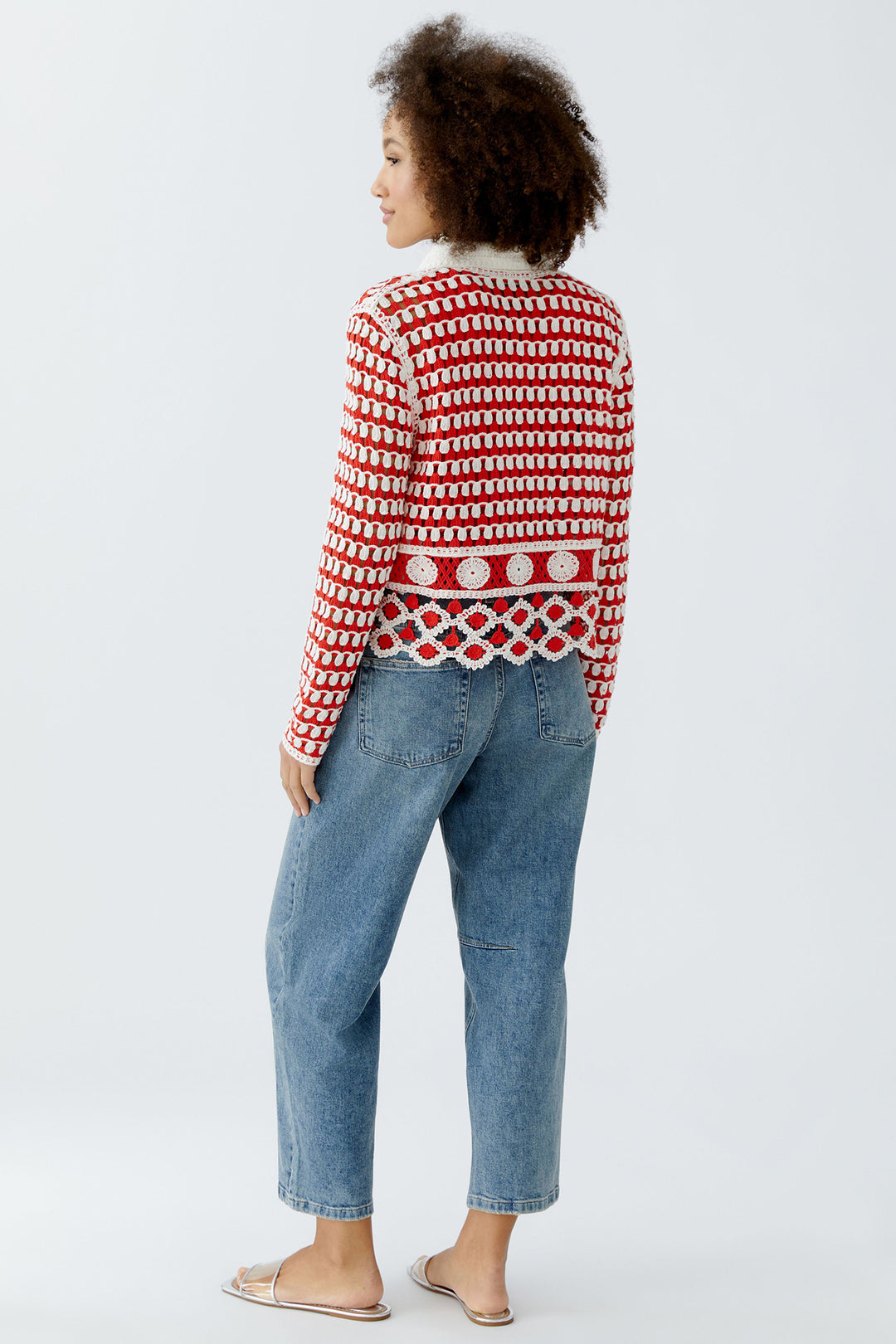Oui Cardigan 93582 Red White Crochet Knit - Olivia Grace Fashion