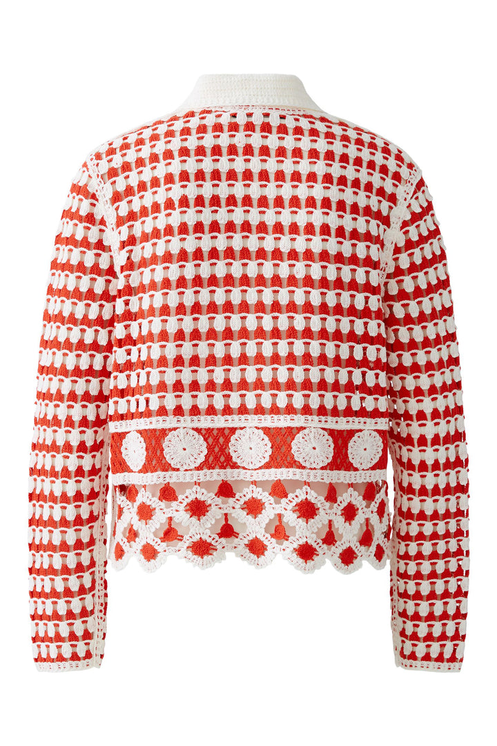 Oui Cardigan 93582 Red White Crochet Knit - Olivia Grace Fashion