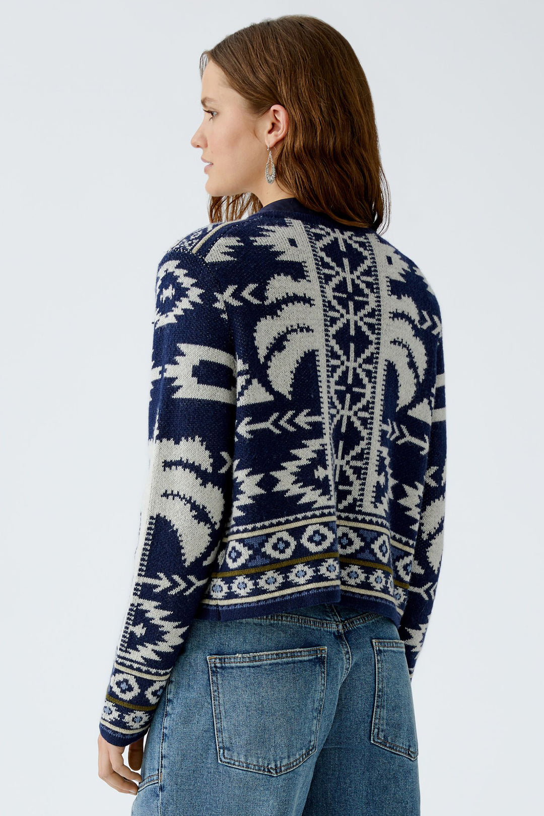 Oui Cardigan 94140 Dark Blue White Navajo Pattern 0571 - Olivia Grace Fashion