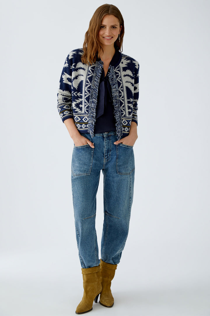Oui Cardigan 94140 Dark Blue White Navajo Pattern 0571 - Olivia Grace Fashion