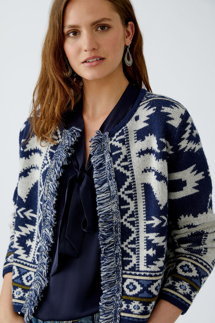 Oui Cardigan 94140 Dark Blue White Navajo Pattern 0571 - Olivia Grace Fashion