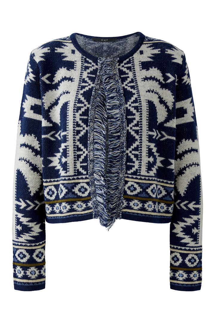 Oui Cardigan 94140 Dark Blue White Navajo Pattern 0571 - Olivia Grace Fashion