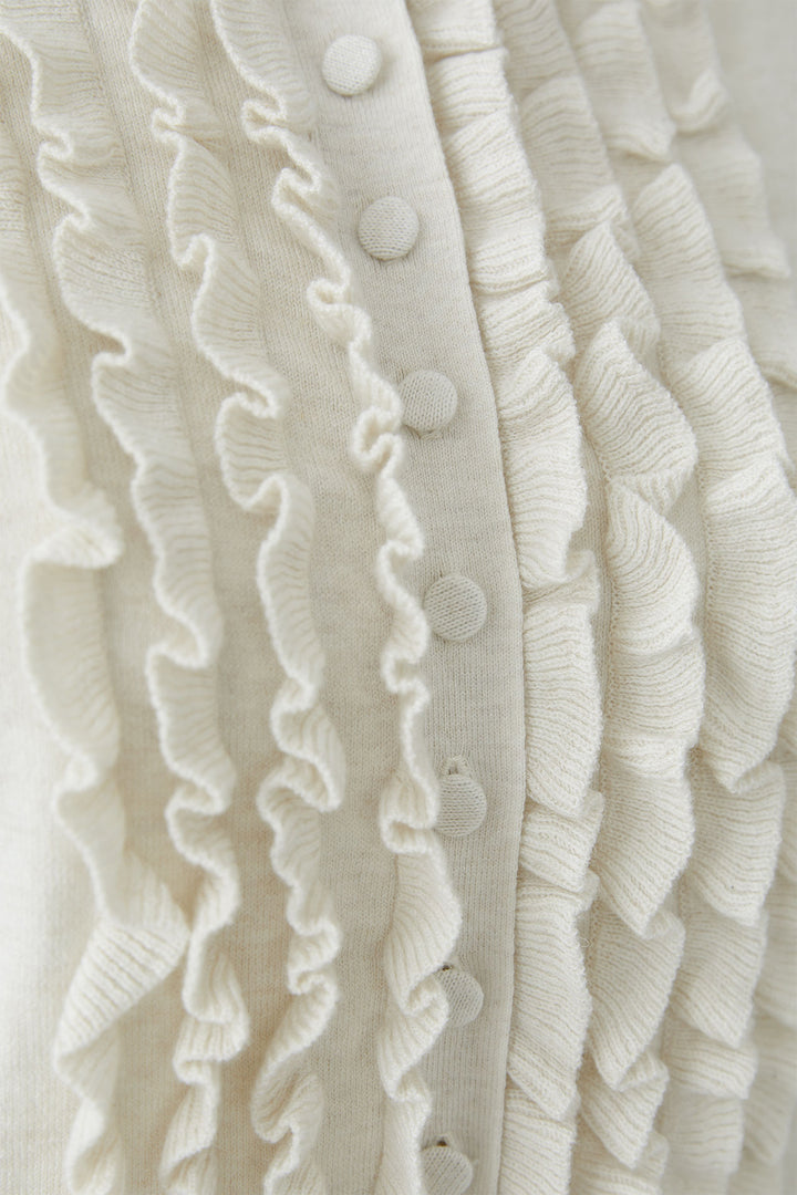 Oui Cardigan 94144 Ruffle Front Off White 1021 - Olivia Grace Fashion