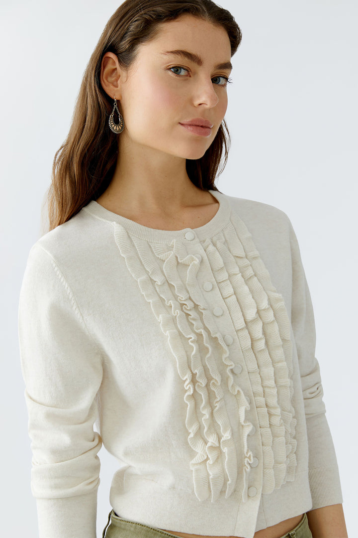 Oui Cardigan 94144 Ruffle Front Off White 1021 - Olivia Grace Fashion