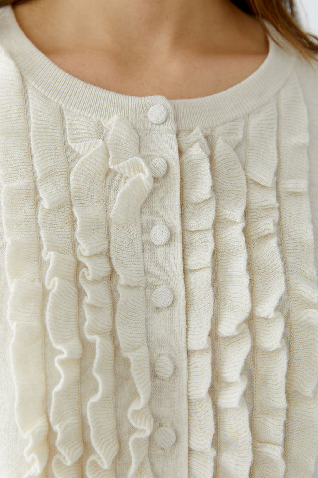 Oui Cardigan 94144 Ruffle Front Off White 1021 - Olivia Grace Fashion