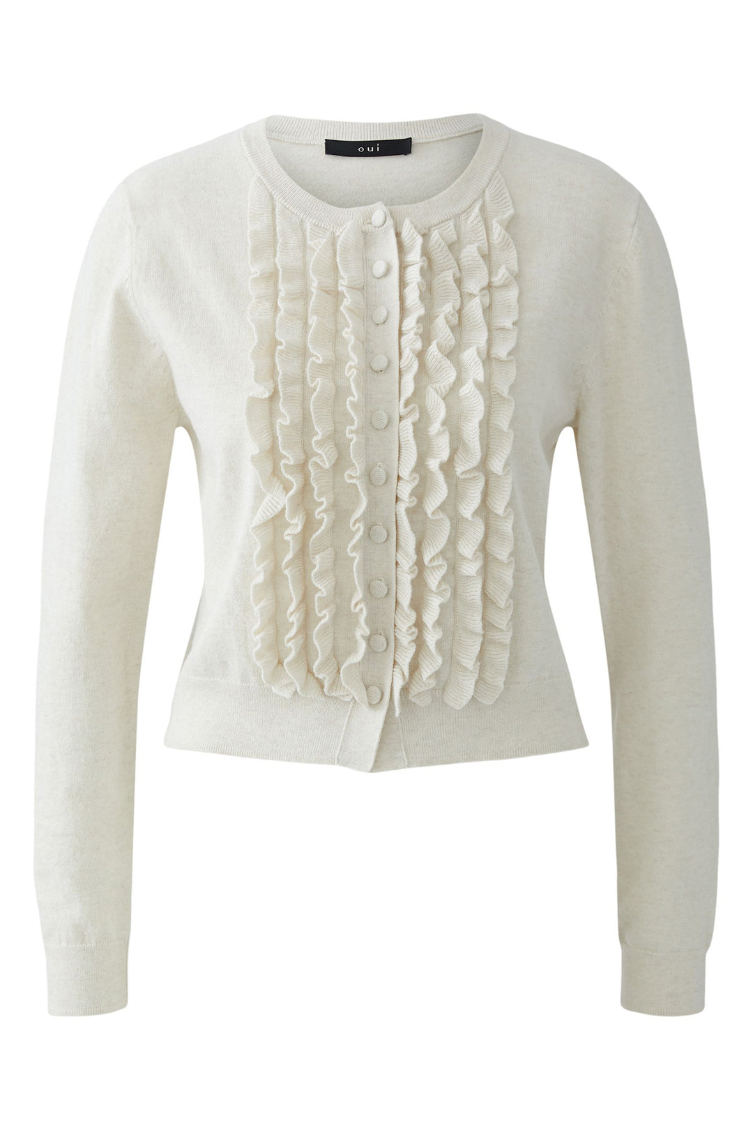 Oui Cardigan 94144 Ruffle Front Off White 1021 - Olivia Grace Fashion