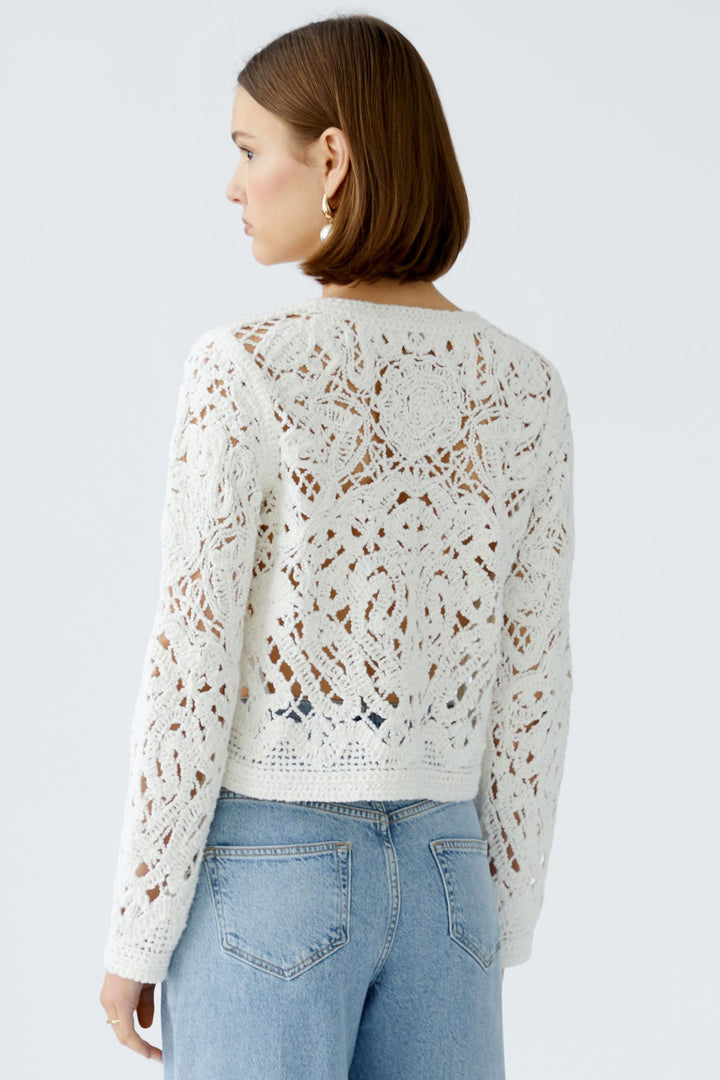 Oui Cardigan Crochet Knit Cloud Dancer White 92057 1006 - Olivia Grace Fashion