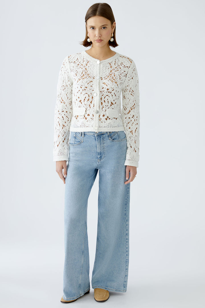 Oui Cardigan Crochet Knit Cloud Dancer White 92057 1006 - Olivia Grace Fashion