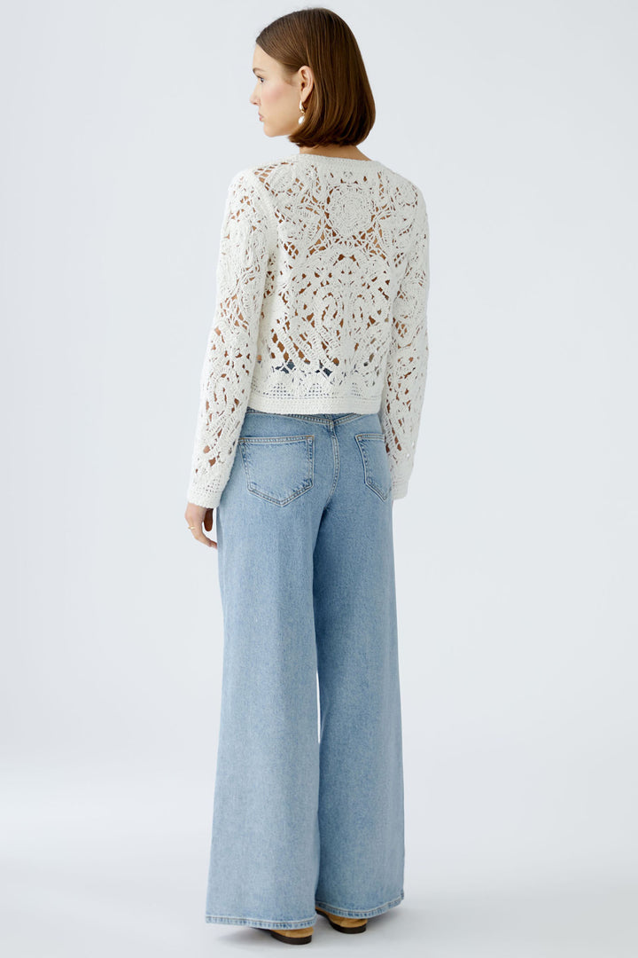Oui Cardigan Crochet Knit Cloud Dancer White 92057 1006 - Olivia Grace Fashion