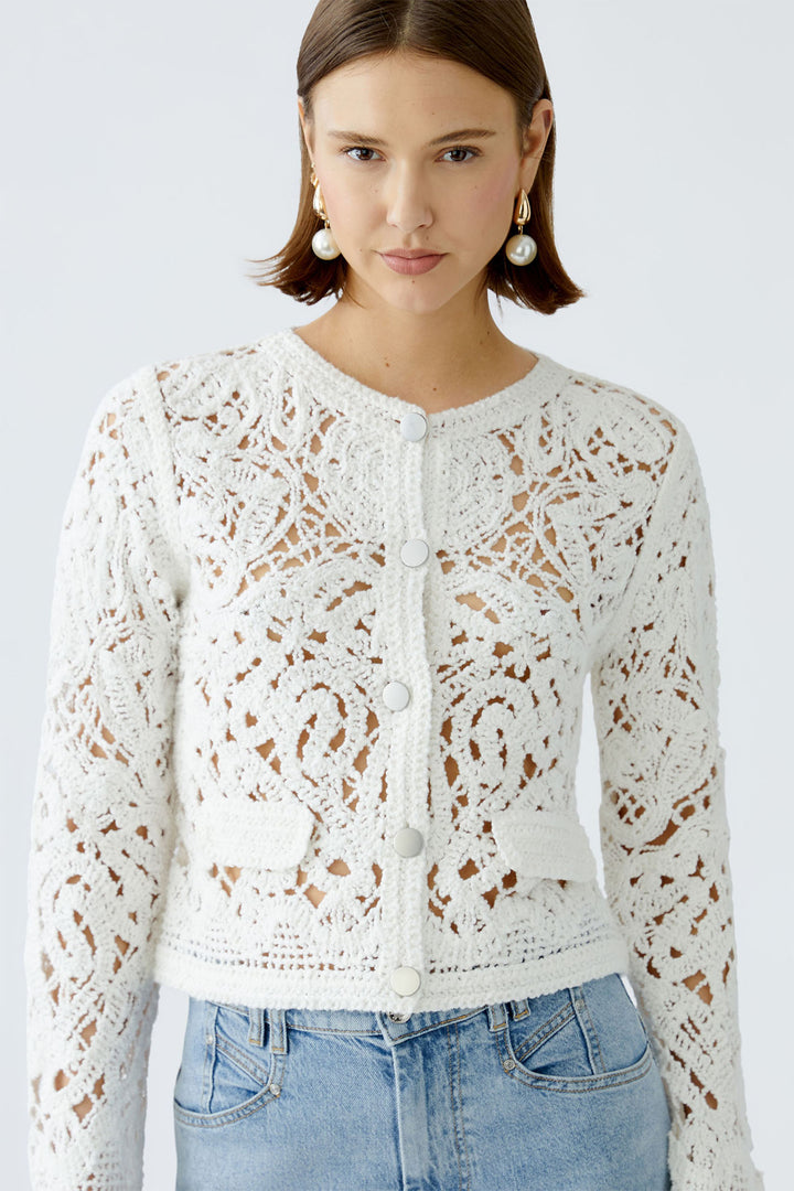 Oui Cardigan Crochet Knit Cloud Dancer White 92057 1006 - Olivia Grace Fashion
