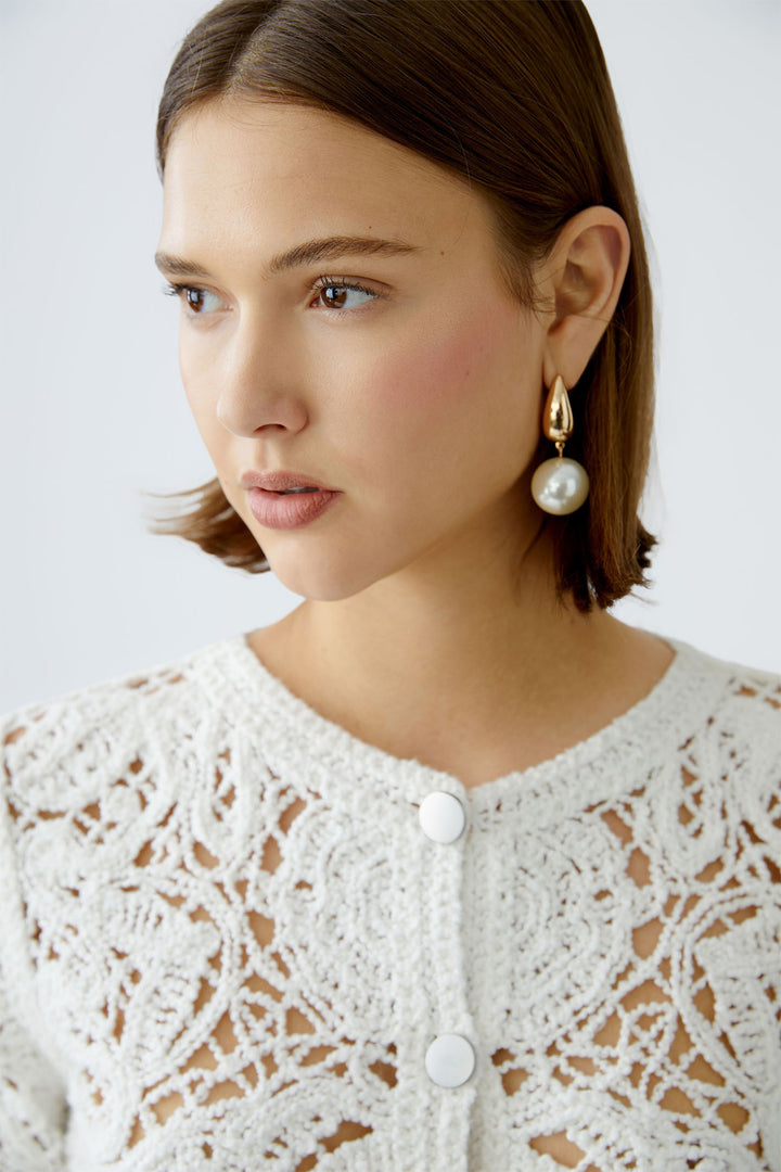 Oui Cardigan Crochet Knit Cloud Dancer White 92057 1006 - Olivia Grace Fashion