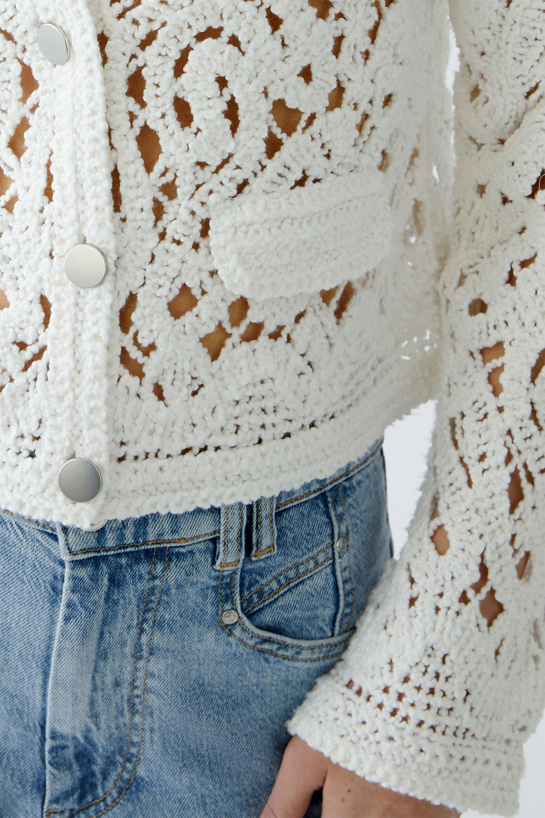 Oui Cardigan Crochet Knit Cloud Dancer White 92057 1006 - Olivia Grace Fashion