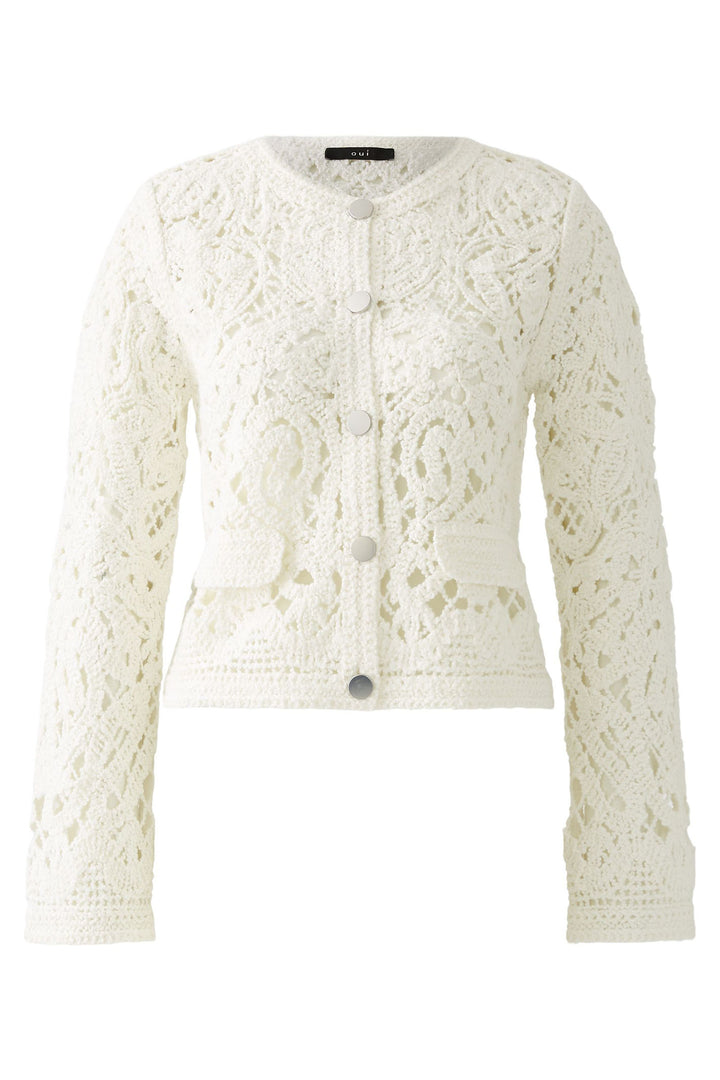 Oui Cardigan Crochet Knit Cloud Dancer White 92057 1006 - Olivia Grace Fashion