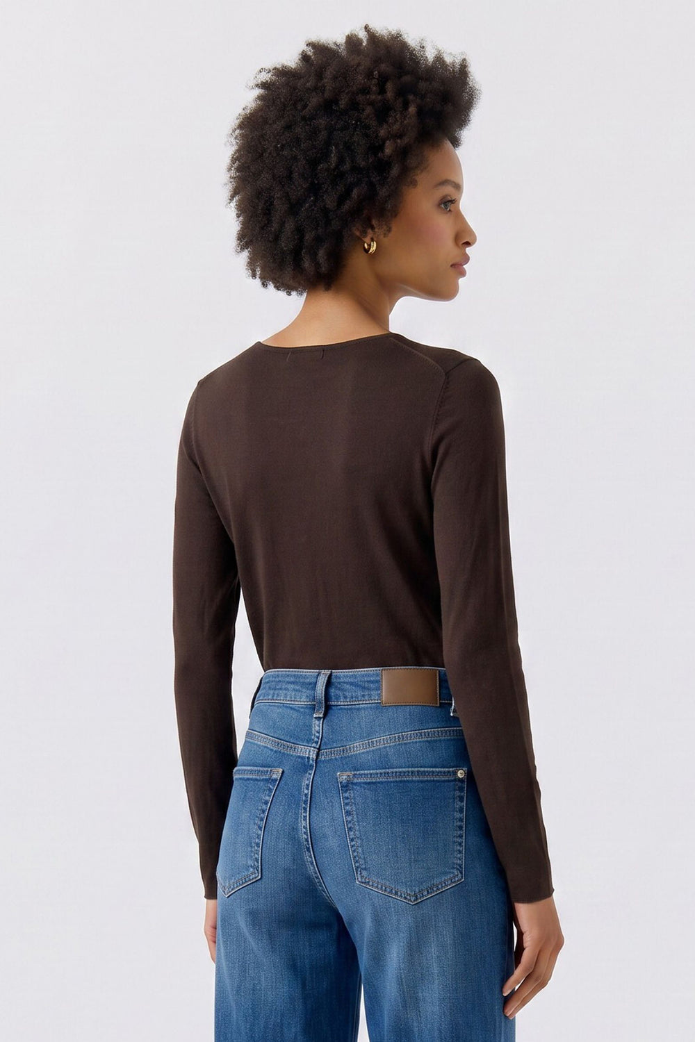 Oui Chocolate Torte Brown Long Sleeve Top 95478 8936, back view on model