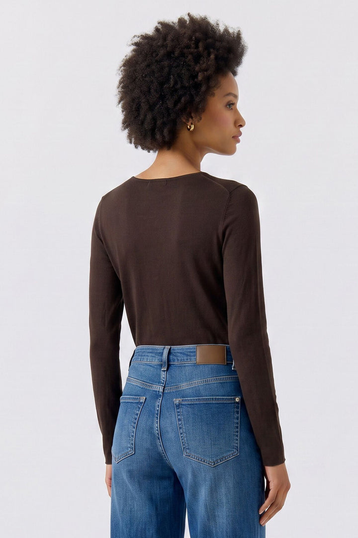 Oui Chocolate Torte Brown Long Sleeve Top 95478 8936, back view on model