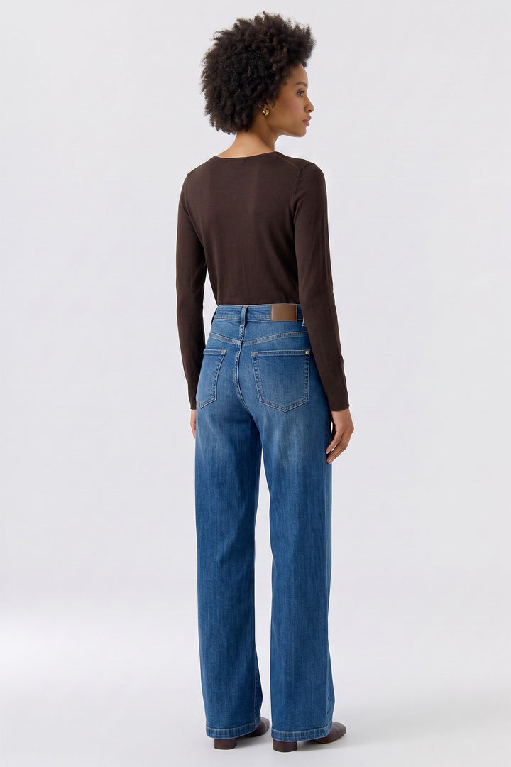 Oui Chocolate Torte Brown Long Sleeve Top 95478 8936, full length back view on model