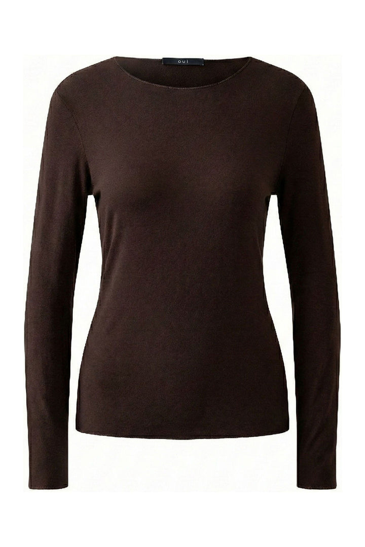 Oui Chocolate Torte Brown Long Sleeve Top 95478 8936, front view