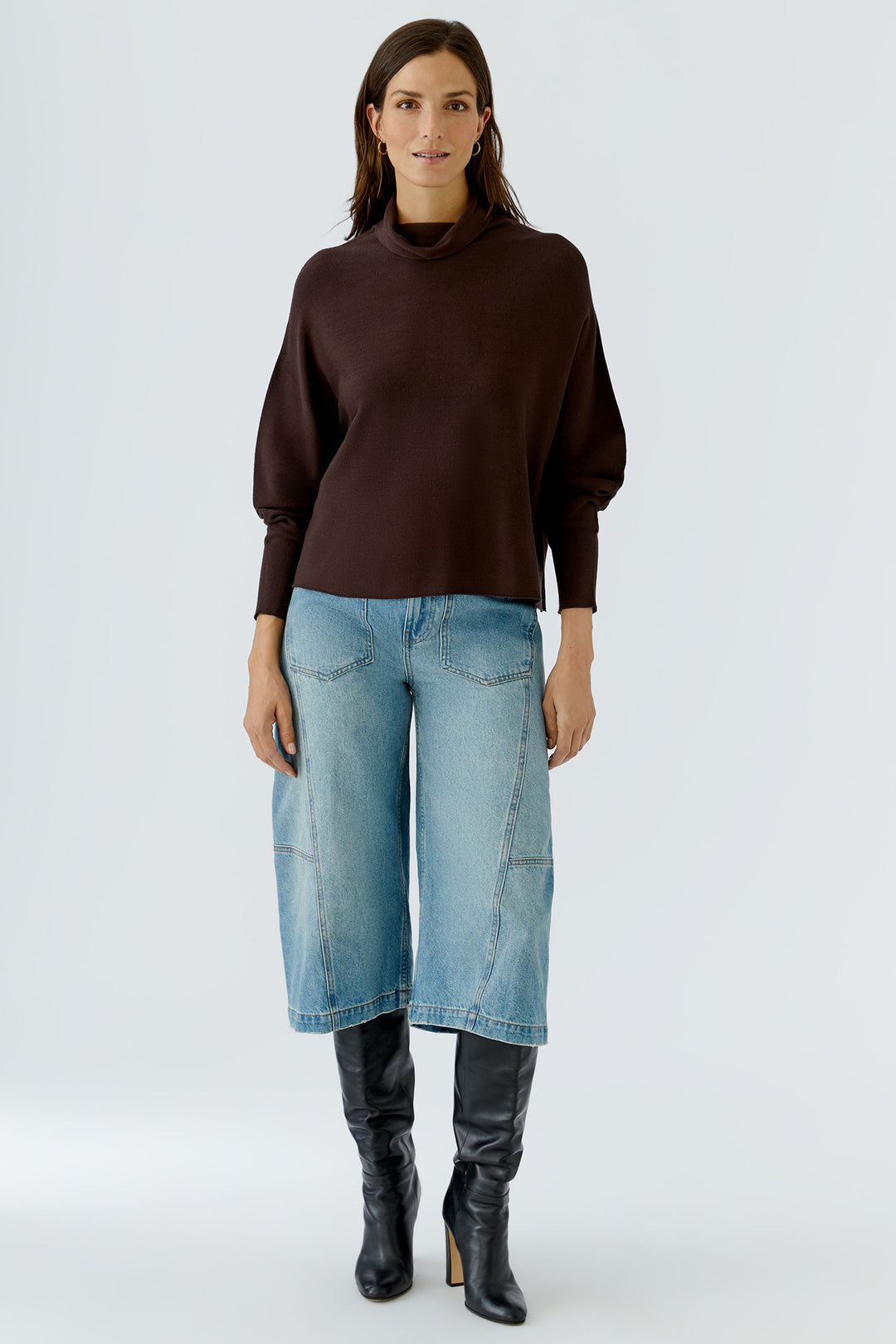 Oui Chocolate Torte Brown Roll Neck Pullover Jumper 99858 8936, front view full length