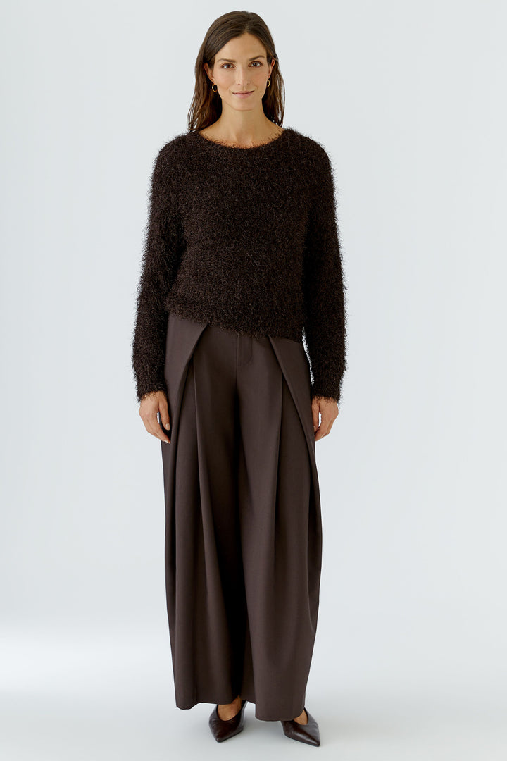 Oui Chocolate Torte Eyelash Knit Pullover Jumper 94604 8936, full length front view on model
