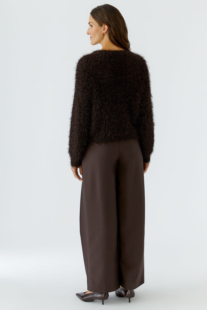 Oui Chocolate Torte Eyelash Knit Pullover Jumper 94604 8936, full length back view on model