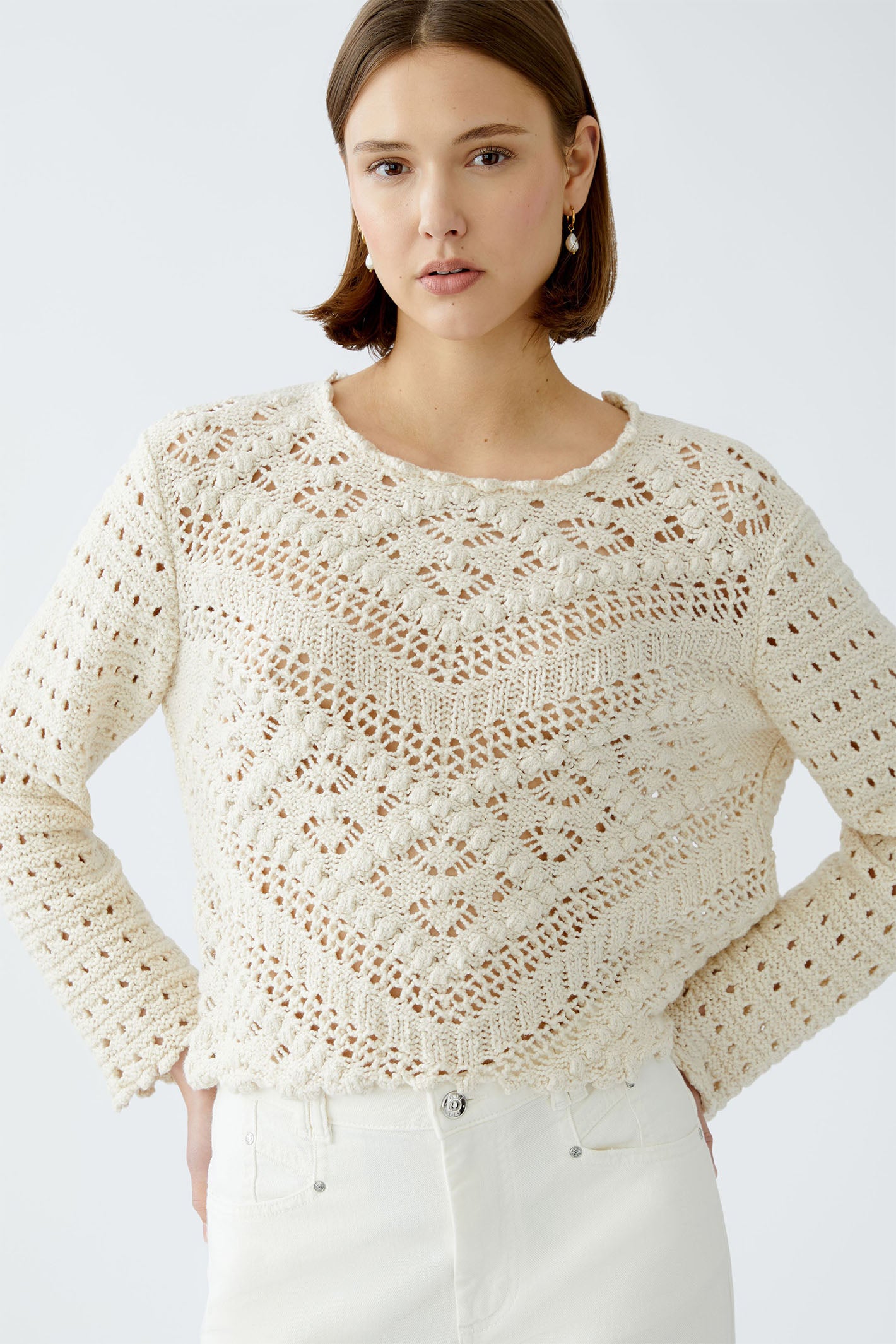 Oui 90812 Crochet Knit Jumper Gardenia Cream – Olivia Grace Fashion