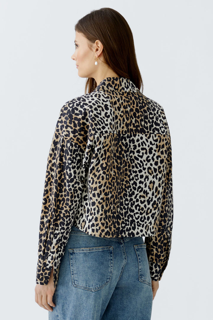 Oui Cropped Blouse 93894 Camel Black Animal Print 0779 - Olivia Grace Fashion