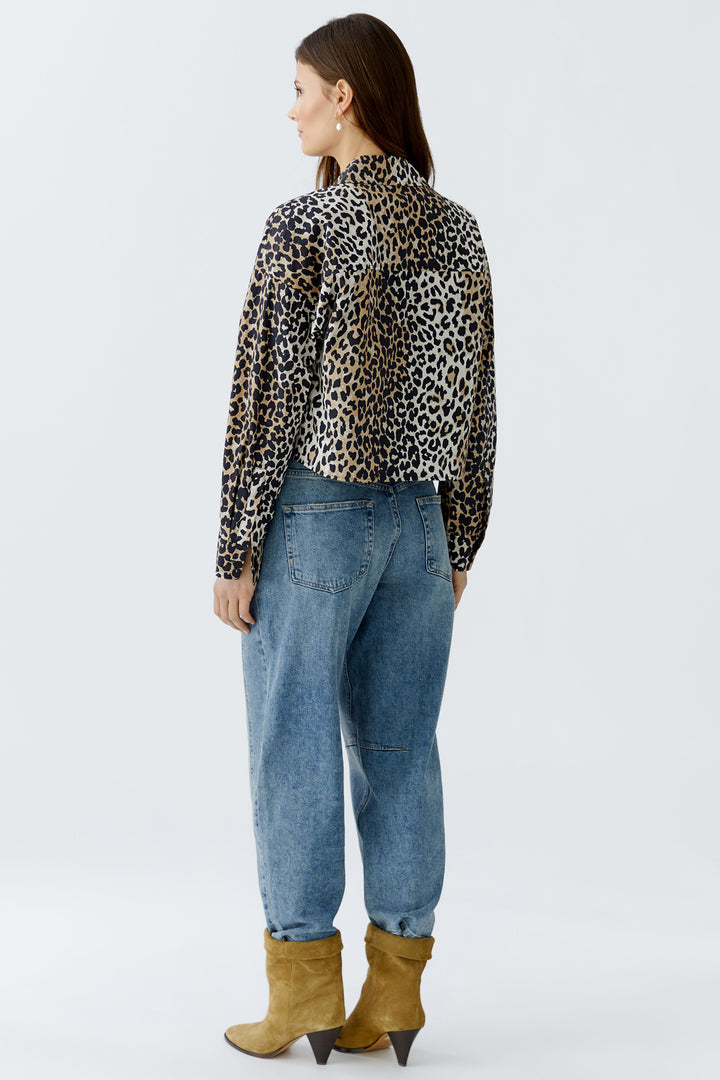Oui Cropped Blouse 93894 Camel Black Animal Print 0779 - Olivia Grace Fashion