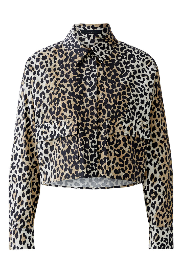 Oui Cropped Blouse 93894 Camel Black Animal Print 0779 - Olivia Grace Fashion