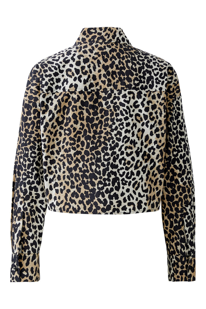Oui Cropped Blouse 93894 Camel Black Animal Print 0779 - Olivia Grace Fashion