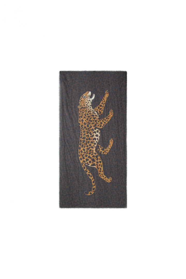 Oui Dark Brown Camel Leopard Print Scarf 99115