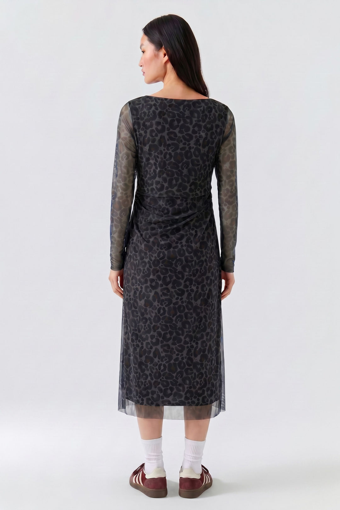 Oui Dark Brown Grey-Black Animal Print Dress 100341 at Olivia Grace Fashion