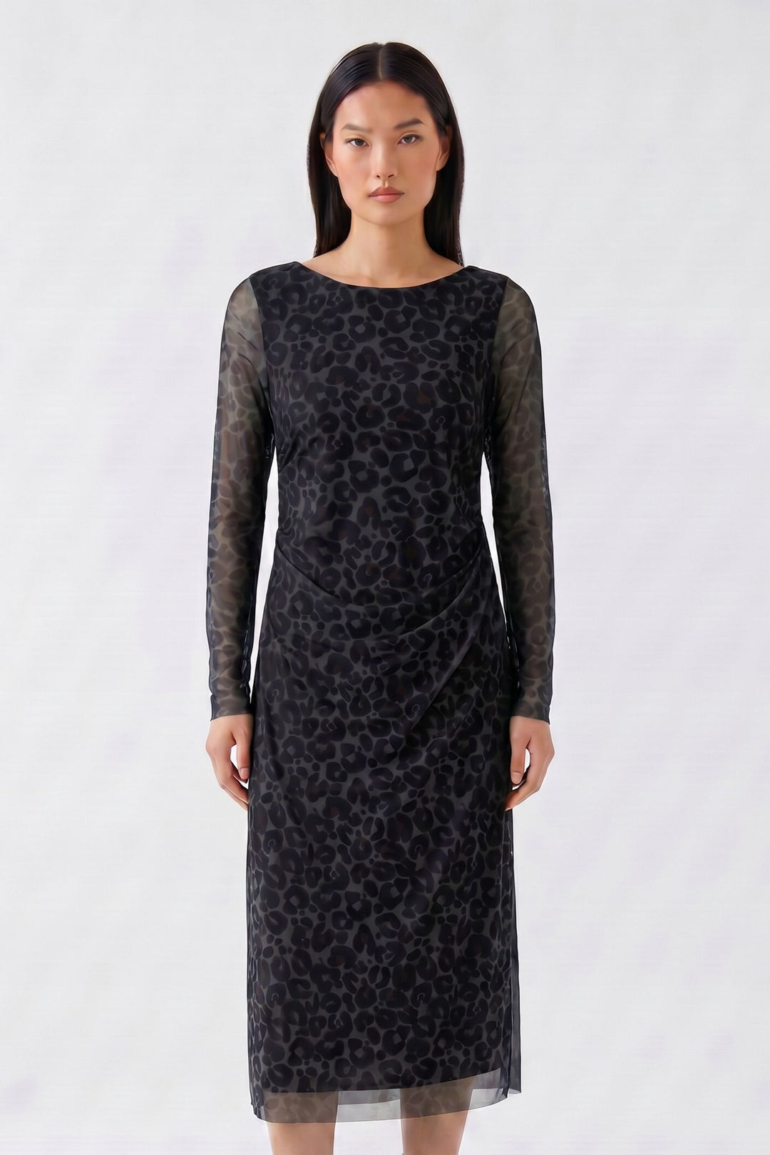 Oui Dark Brown Grey-Black Animal Print Dress 100341 at Olivia Grace Fashion