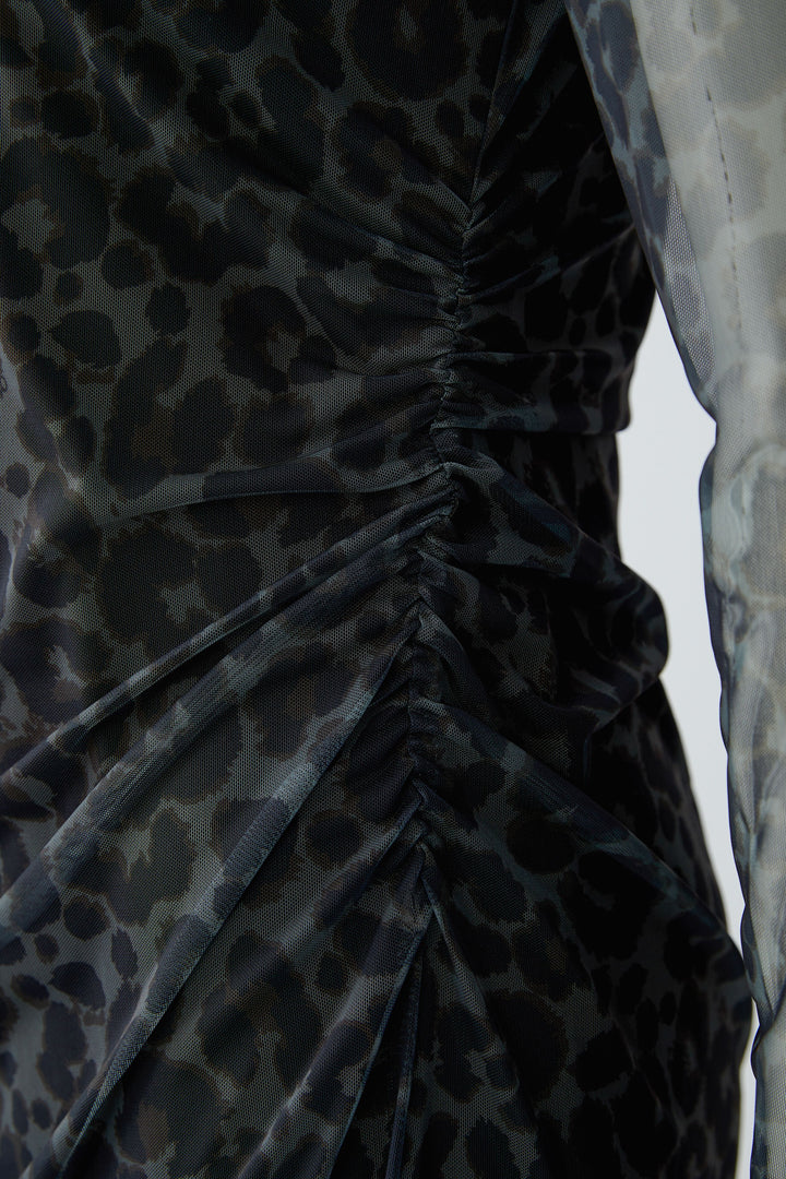 Oui Dark Brown Grey-Black Animal Print Dress 100341 at Olivia Grace Fashion
