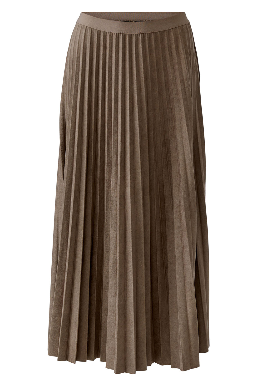 Oui Dark Brown Pleated Pull-On Midi Skirt 99943 at Olivia Grace Fashion