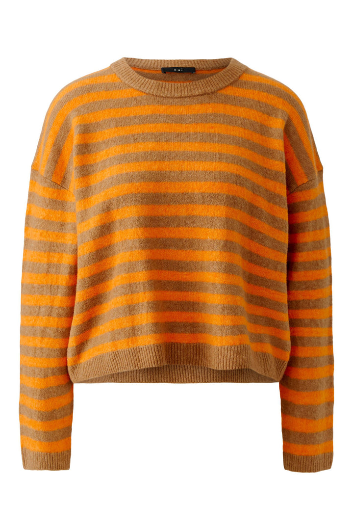 Oui Dark Camel Orange Stripe Jumper at Olivia Grace Fashion
