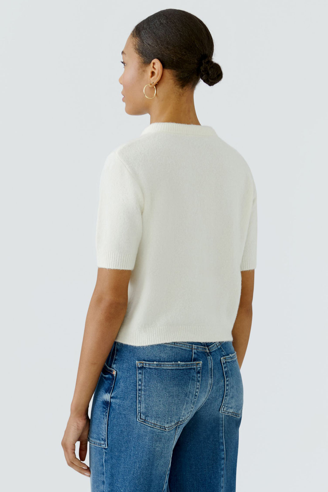 Oui Gardenia Bow Neck Short Sleeve Jumper 98988 at Olivia Grace Fashion