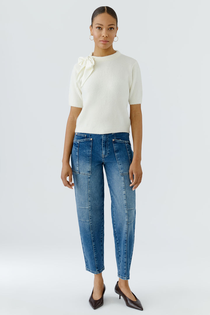 Oui Gardenia Bow Neck Short Sleeve Jumper 98988 at Olivia Grace Fashion