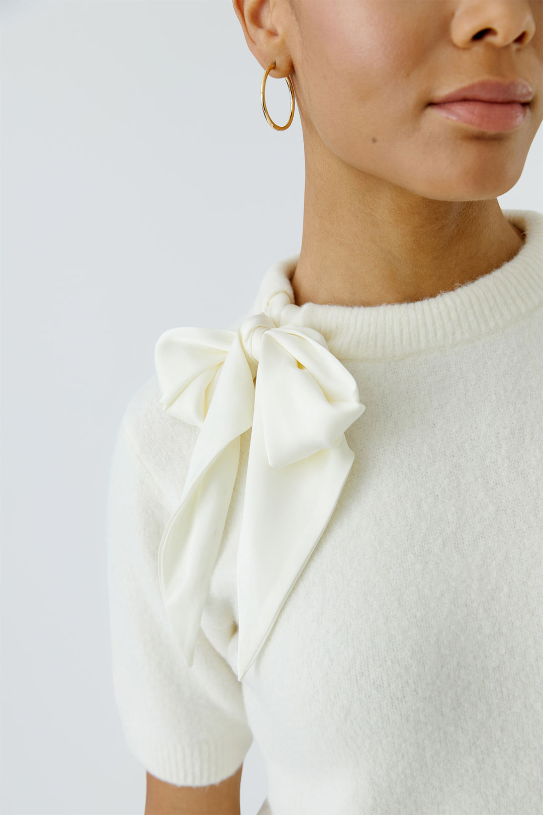 Oui Gardenia Bow Neck Short Sleeve Jumper 98988 at Olivia Grace Fashion