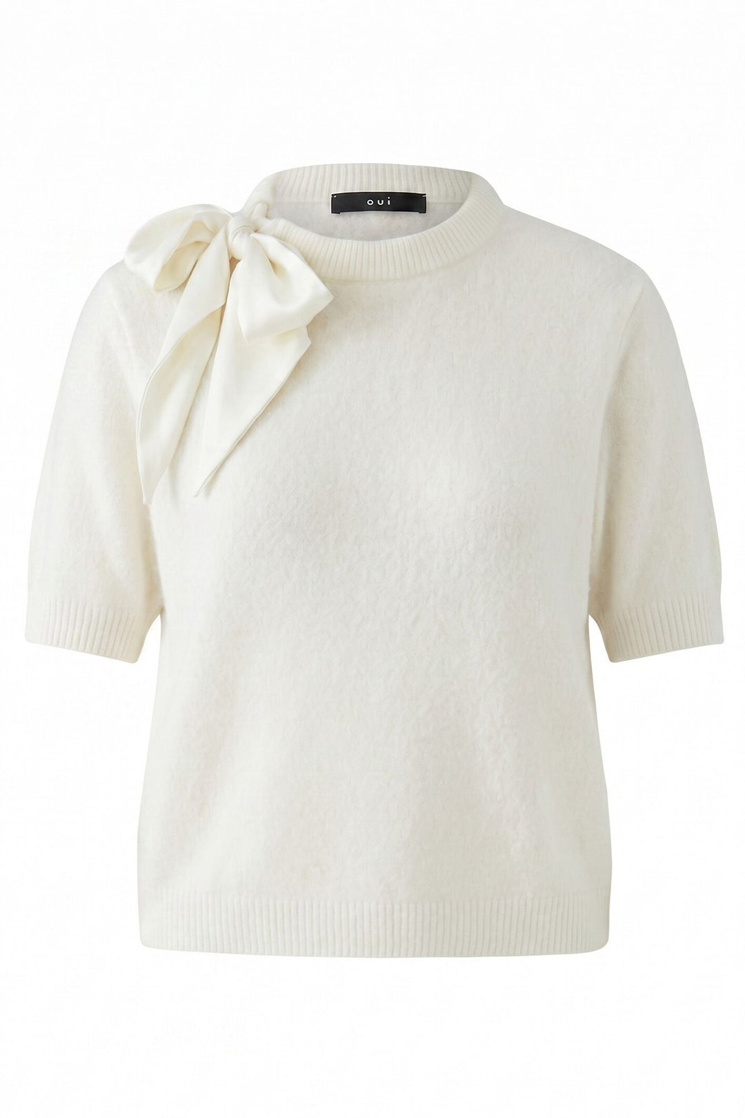 Oui Gardenia Bow Neck Short Sleeve Jumper 98988 at Olivia Grace Fashion